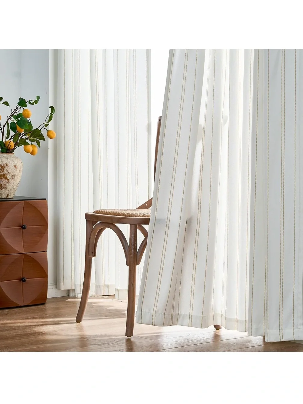 Yellow Striped Curtains 90”Length Window Treatment Modern Linen Look 1857/c-1